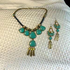 Lucky Brand Turquoise and Gold Necklace Set